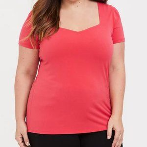 Torrid KNIT CREPE SWEETHEART NECKLINE TEE pink top Sz 2 short sleeve stretch